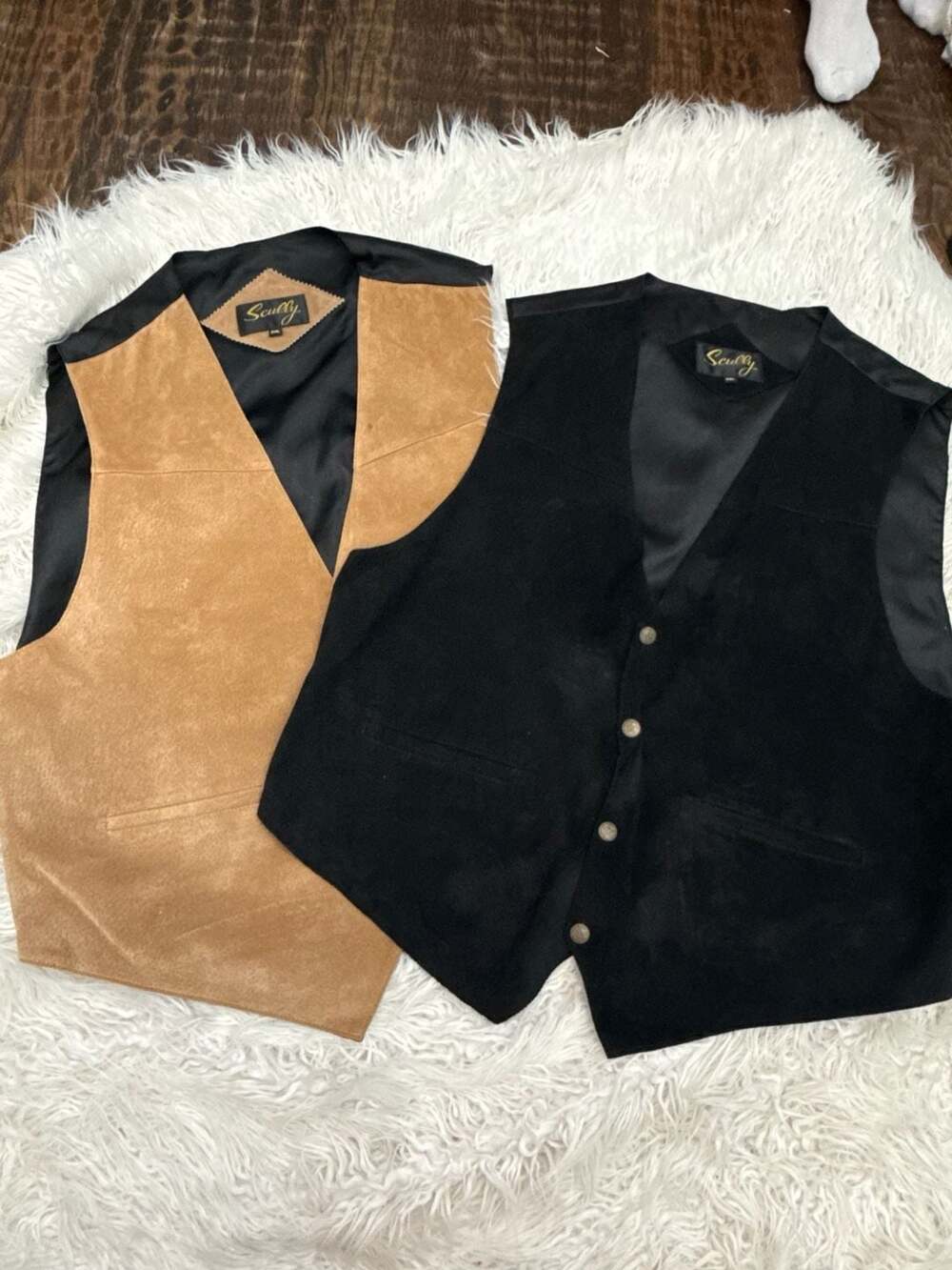 Scully Men's 2XL Suede Western Vest Lot of 2 Tan and Black Leather